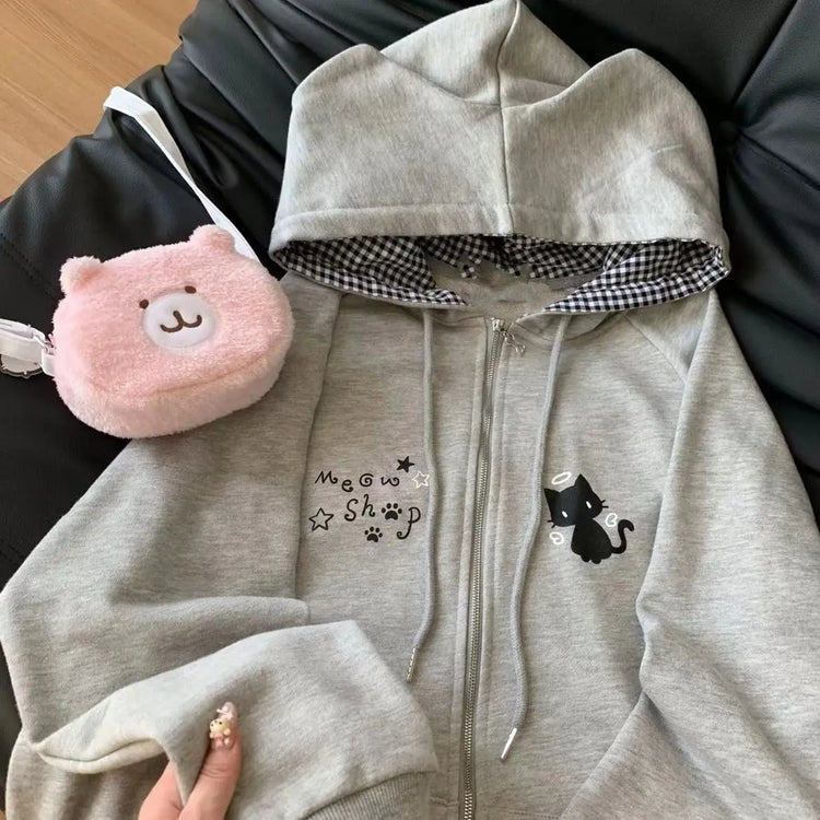 Zipper Gothic Kawaii Cat Hoodie