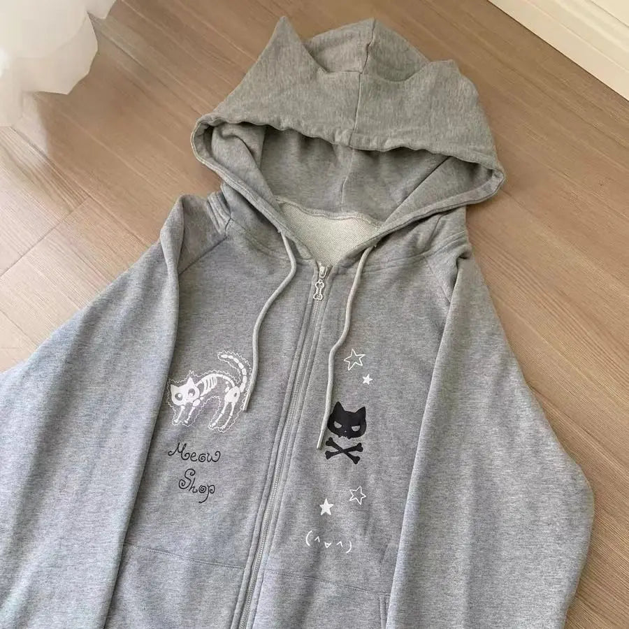 Zipper Gothic Kawaii Cat Hoodie